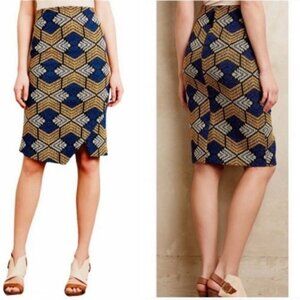 Anthropologie Maeve Blue Yellow Long Pencil Skirt 0P